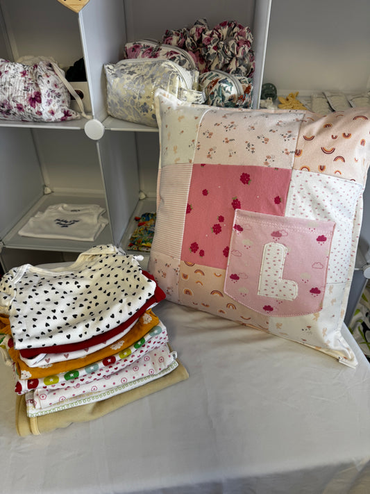 Made to Order Baby Clothes Memory Cushion with Pocket – Personalised Keepsake Pillow