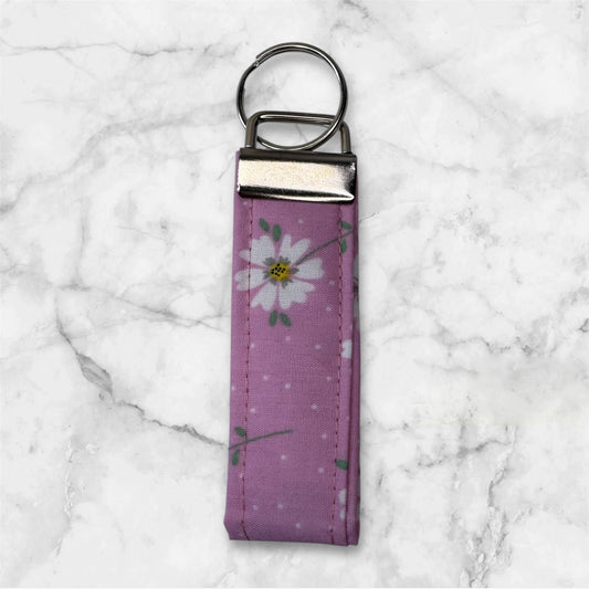 Handmade White Cherry Cotton Keychain Wristlet – Stylish Key Fob