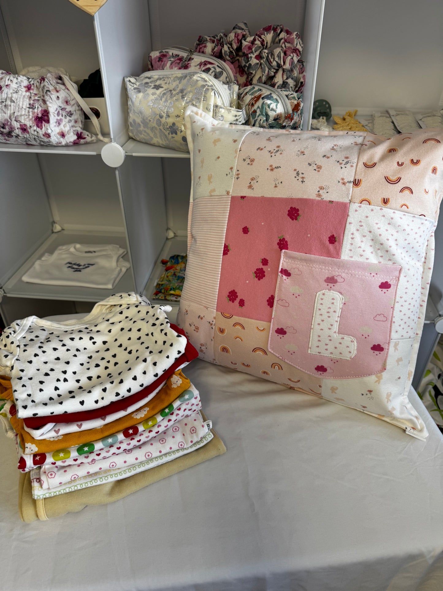 Made to Order Baby Clothes Memory Cushion with Pocket – Personalised Keepsake Pillow