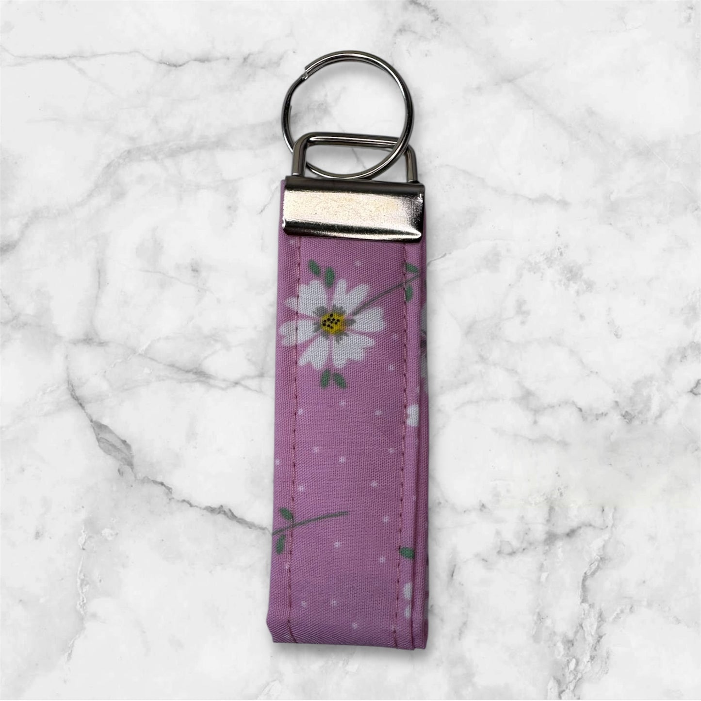 Handmade White Cherry Cotton Keychain Wristlet – Stylish Key Fob