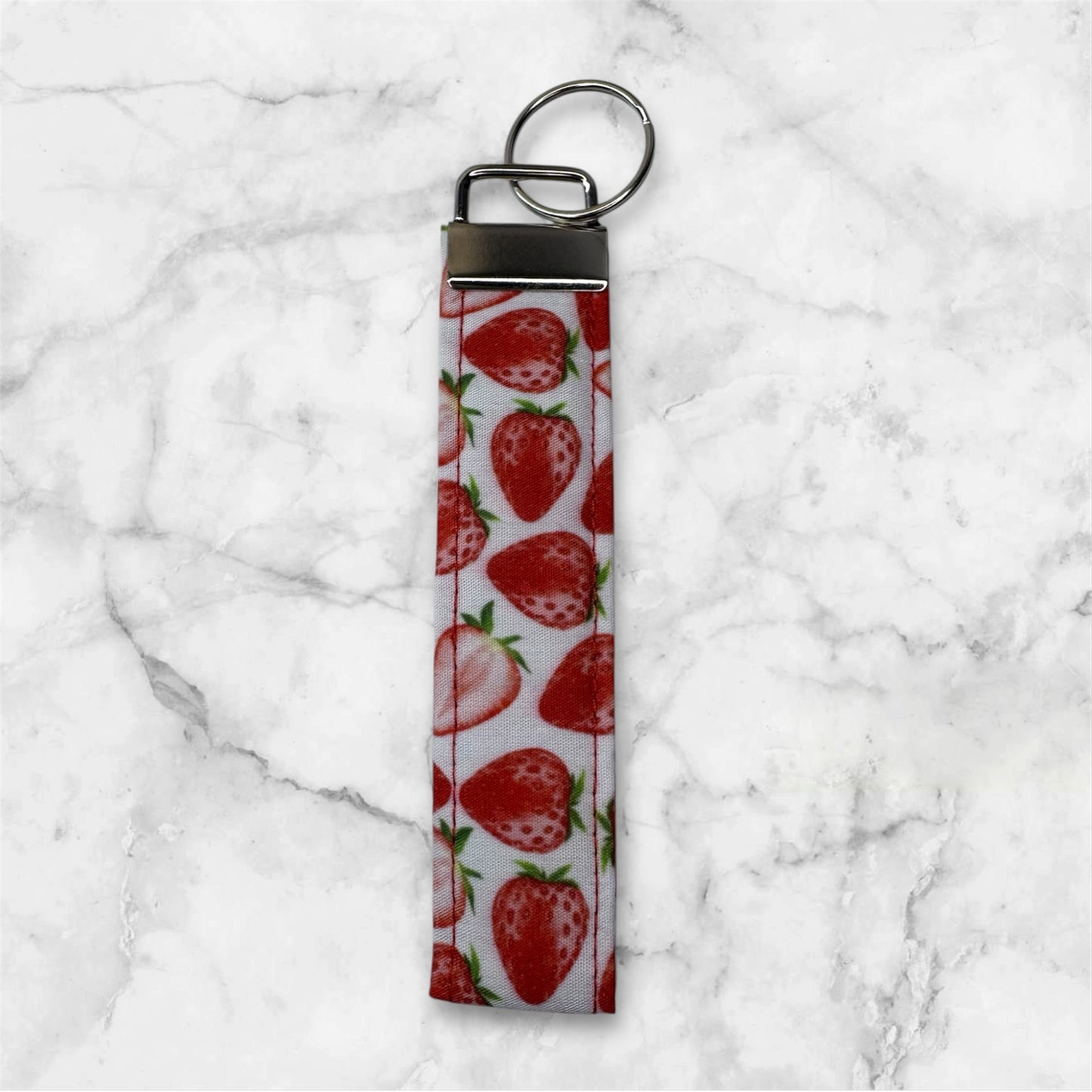 Handmade White Cherry Cotton Keychain Wristlet – Stylish Key Fob