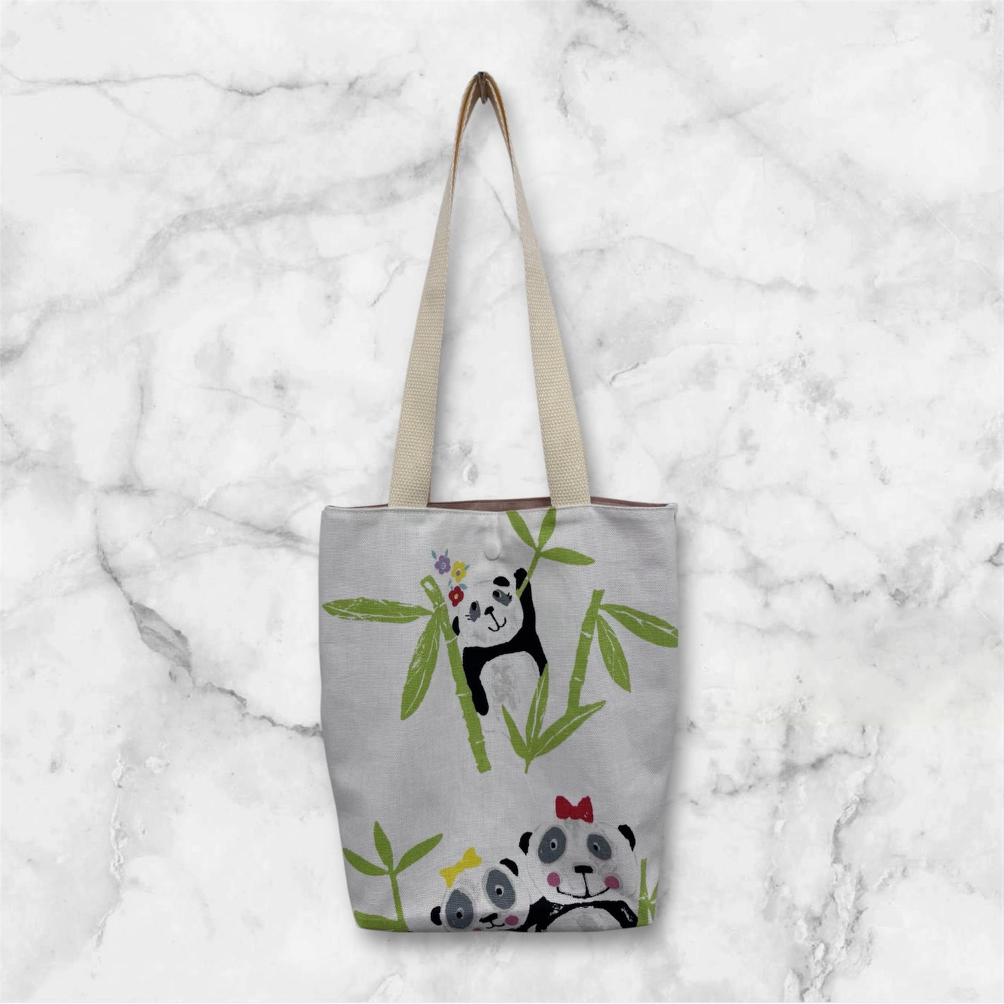 Handmade Mini Panda Tote Bag – Linen Feel Fabric