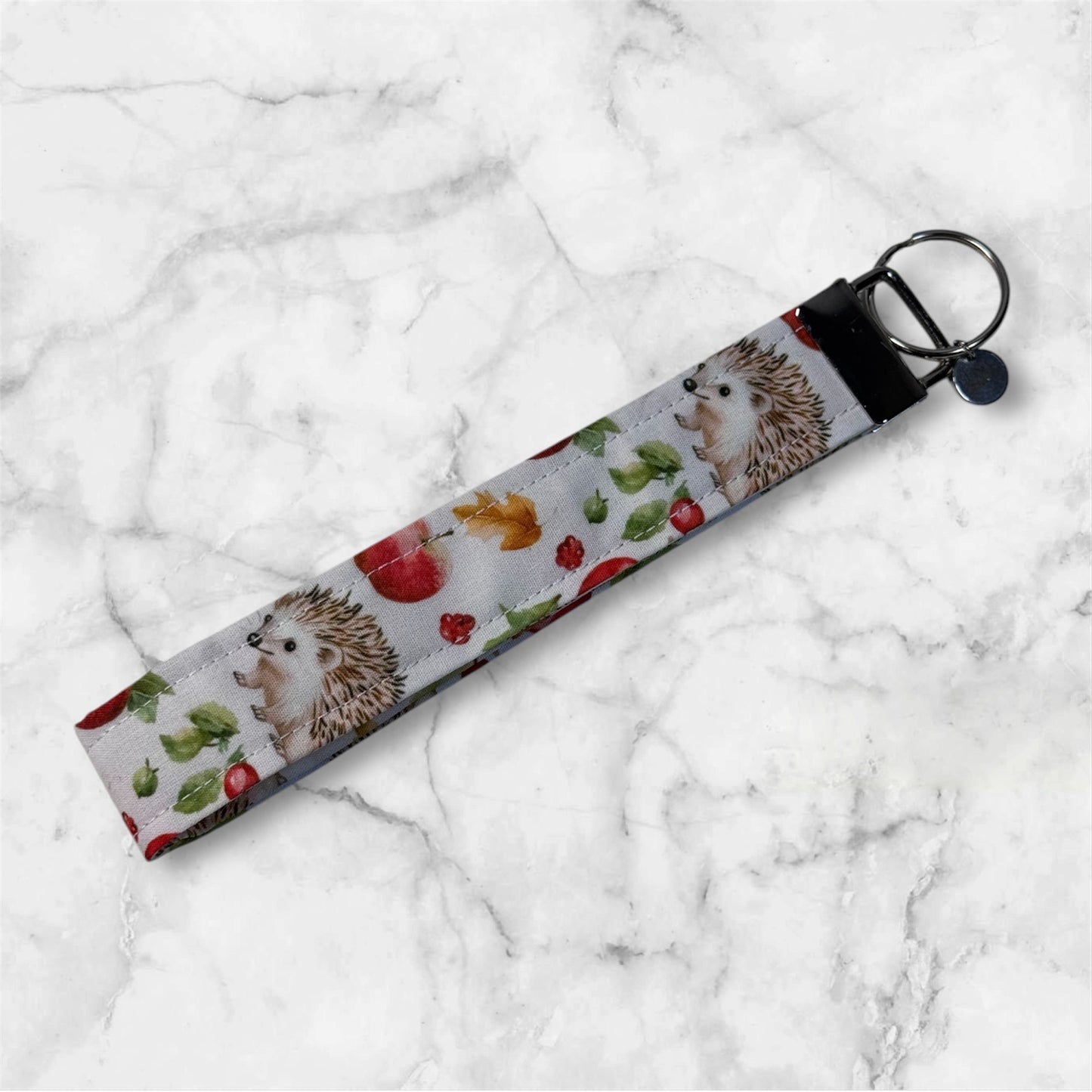 Handmade White Cherry Cotton Keychain Wristlet – Stylish Key Fob