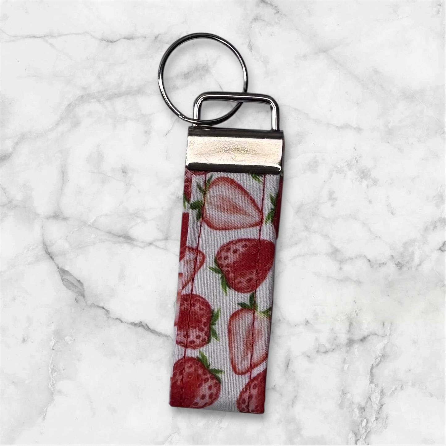 Handmade White Cherry Cotton Keychain Wristlet – Stylish Key Fob