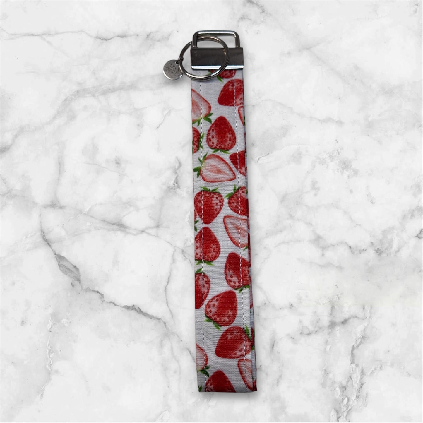 Handmade White Cherry Cotton Keychain Wristlet – Stylish Key Fob