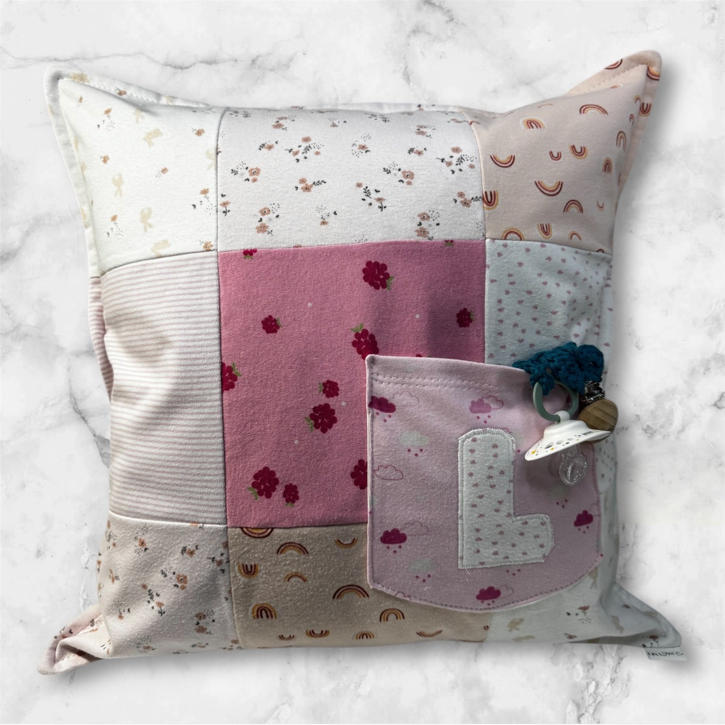 Made to Order Baby Clothes Memory Cushion with Pocket – Personalised Keepsake Pillow