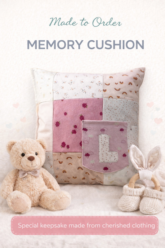 Made to Order Baby Clothes Memory Cushion with Pocket – Personalised Keepsake Pillow